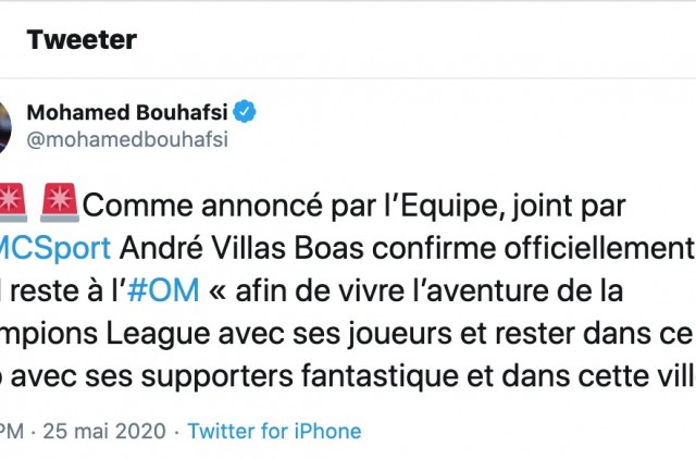 Tweet de Tweet Mohamed Bouhafsi sur André Villas-Boas