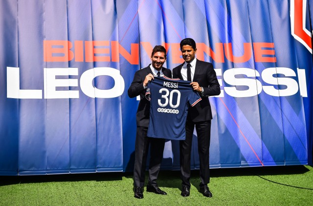 Léo Messi et Nasser Al-Khelaïfi en août 2021