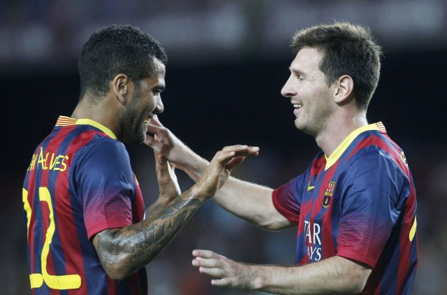 Dani Alves et Lionel Messi au Barça
