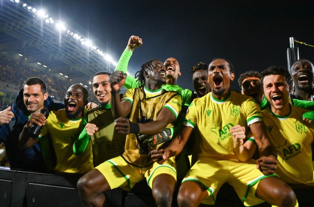 La joie des joueurs du FC Nantes après la victoire face à Qarabag