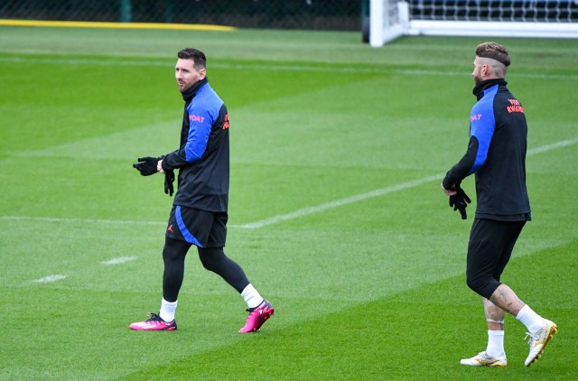 Lionel Messi et Sergio Ramos à l'entraînement avec le PSG.