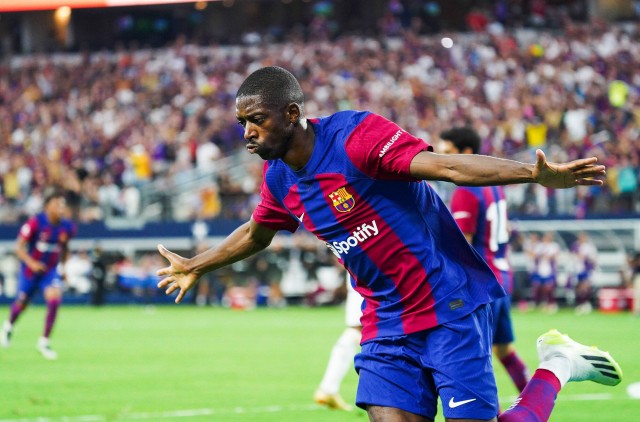 Ousmane Dembélé sous le maillot du FC Barcelone.