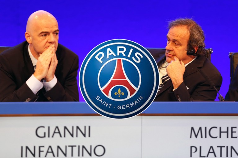 Michel Platini, ancien président de l’UEFA, et Gianni Infantino.