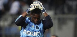 Olympique Marseille's Steve Mandanda reacts after their Champions League Group D soccer match against Liverpool at the Velodrome stadium in Marseille