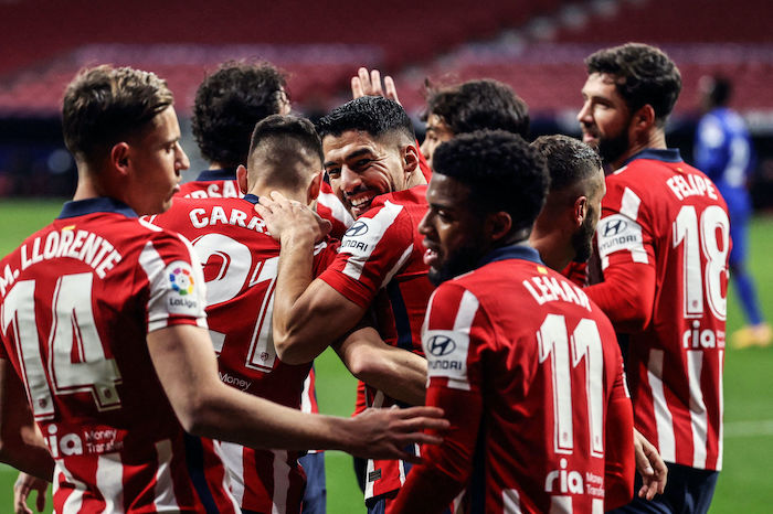 Luis Suarez et ses coéquipiers de l'Atletico Madrid célébrant un but